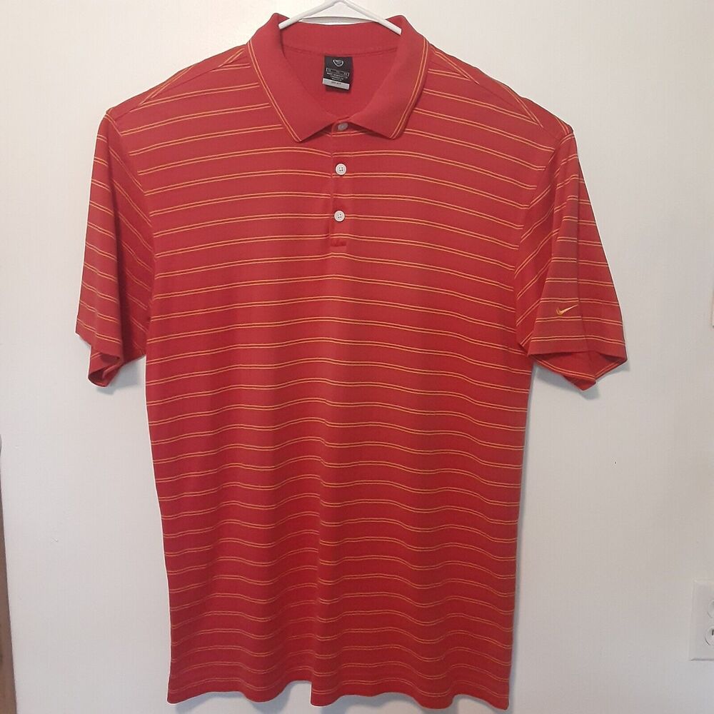 Nike Golf Dri Fit Polo Shirt Adult Mens XL Red Striped Short Sleeve